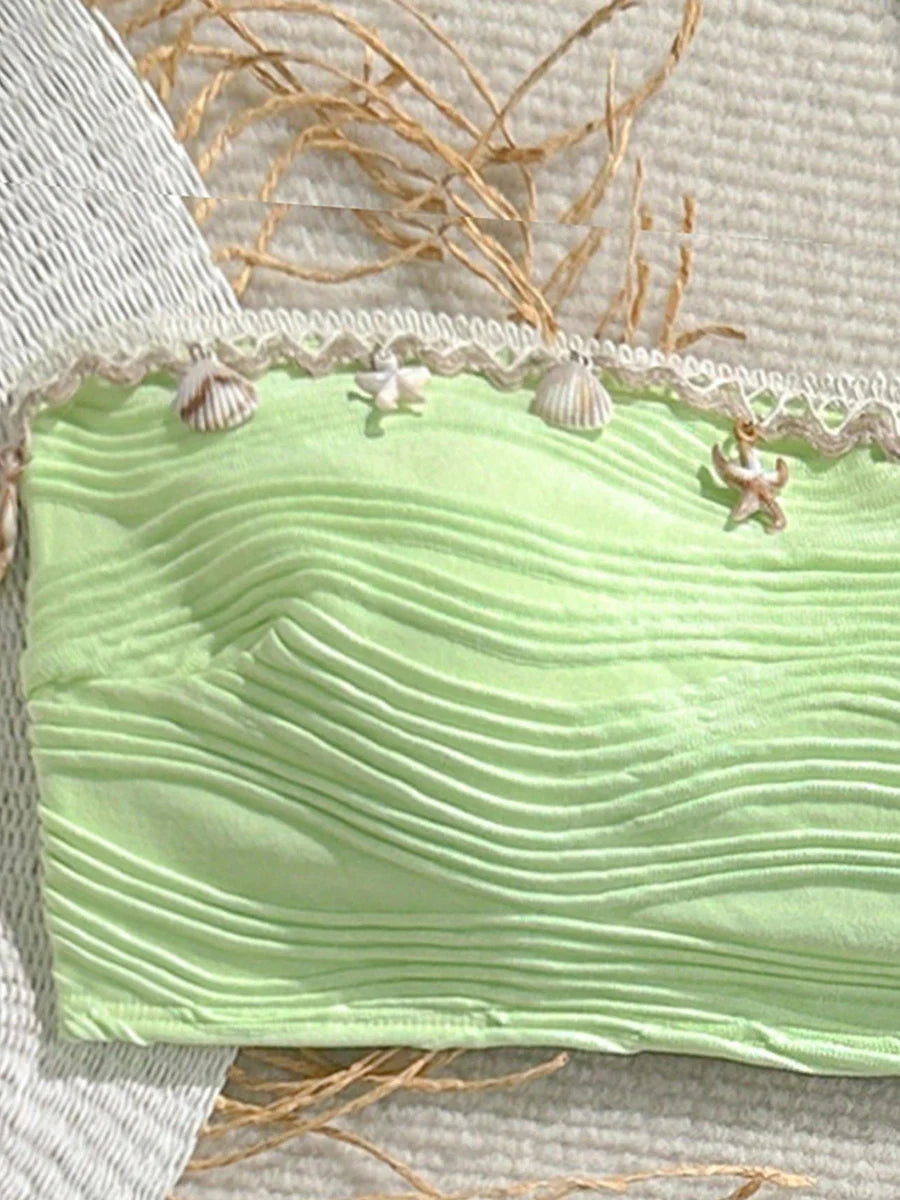 Sonlae Women's 2 Pc strapless wavy swimwear set with seashell trim