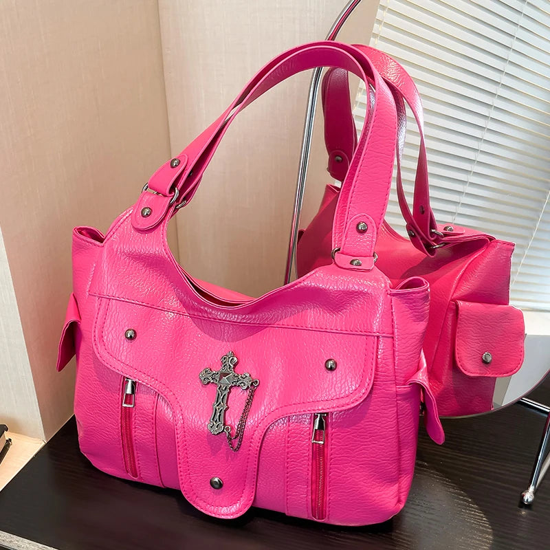 Lomi3 retro grunge cross charm leather purse