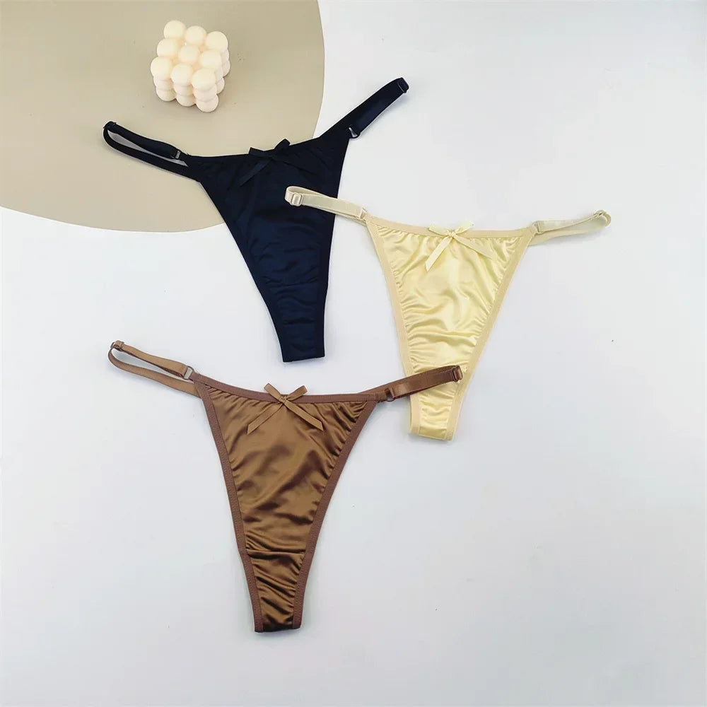 Sorelle Women's 3 Pc adjustable solid satin thong with bow detail
