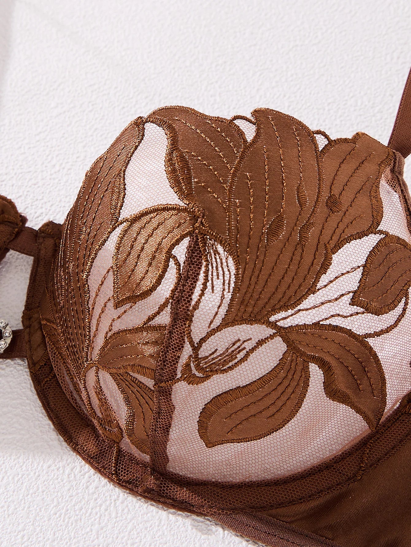 Sorelle Women's 2 Pc hollow out satin floral lingerie set