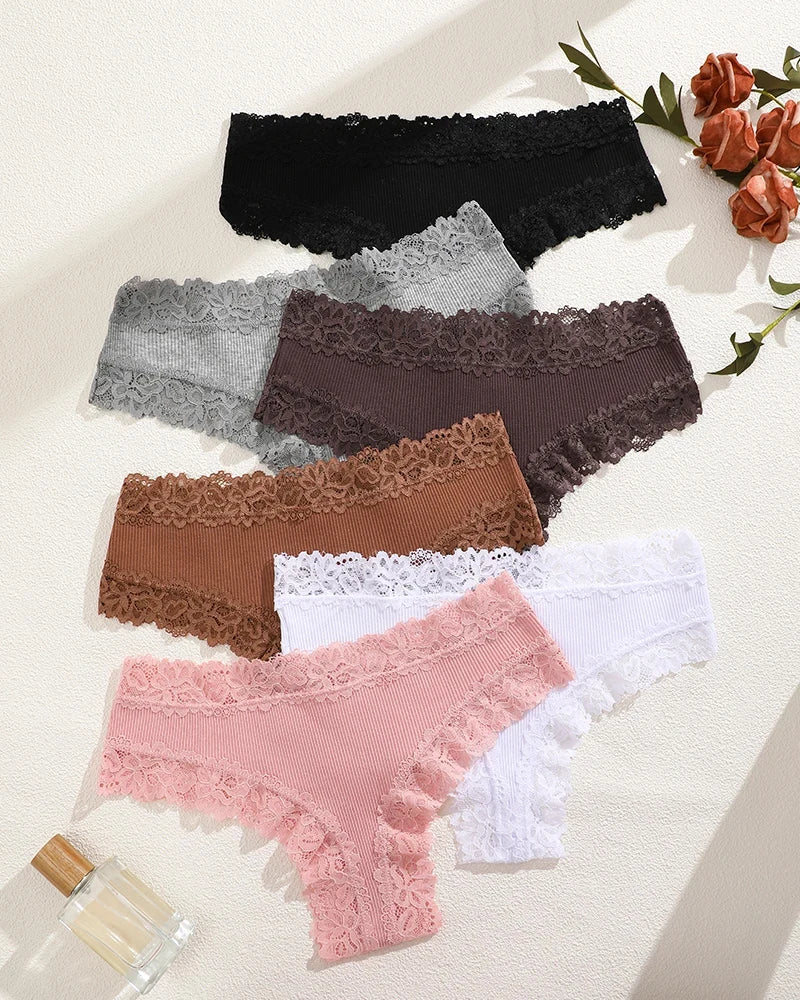 Sorelle Women's 6 Pc cheekster panties set with lace trim
