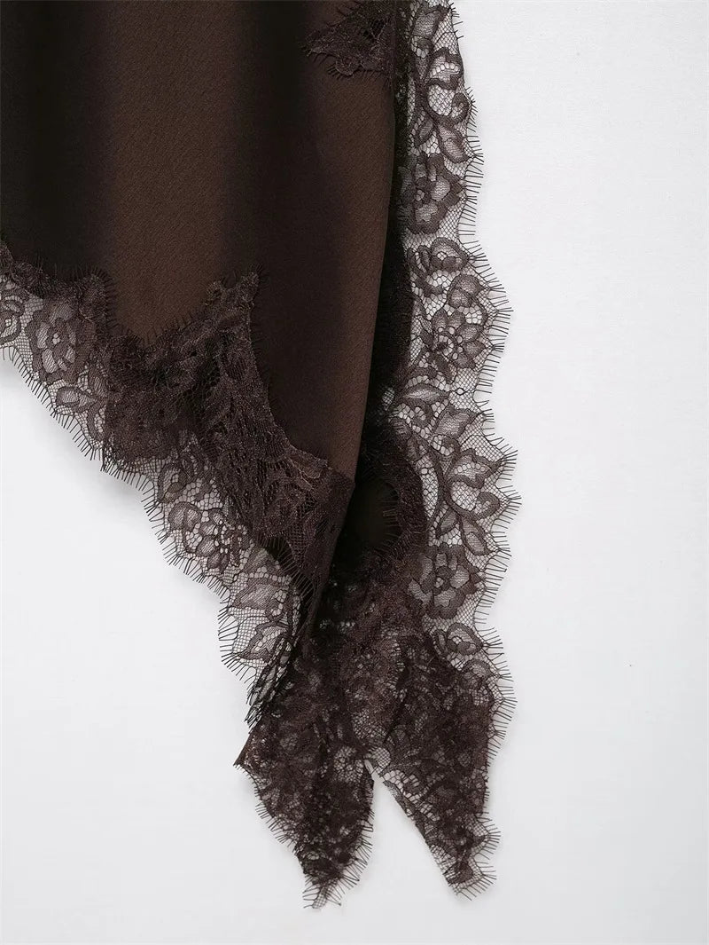 Sorelle Women's slanted satin night gown with lace trim