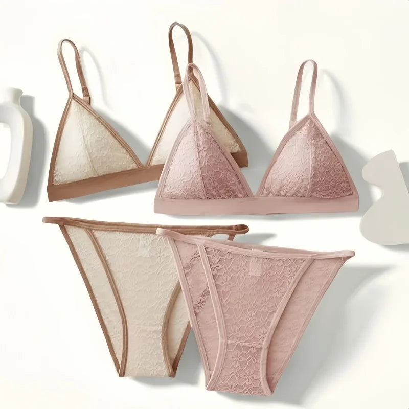 Sorelle Women's 2 Pc lace lingerie set with solid trim