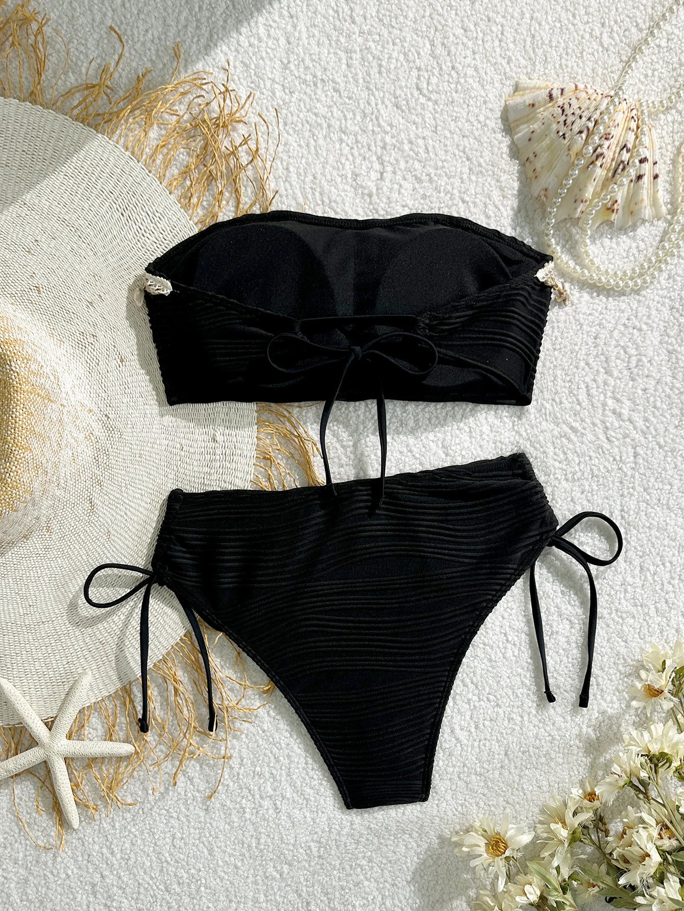 Sonlae Women's 2 Pc strapless wavy swimwear set with seashell trim