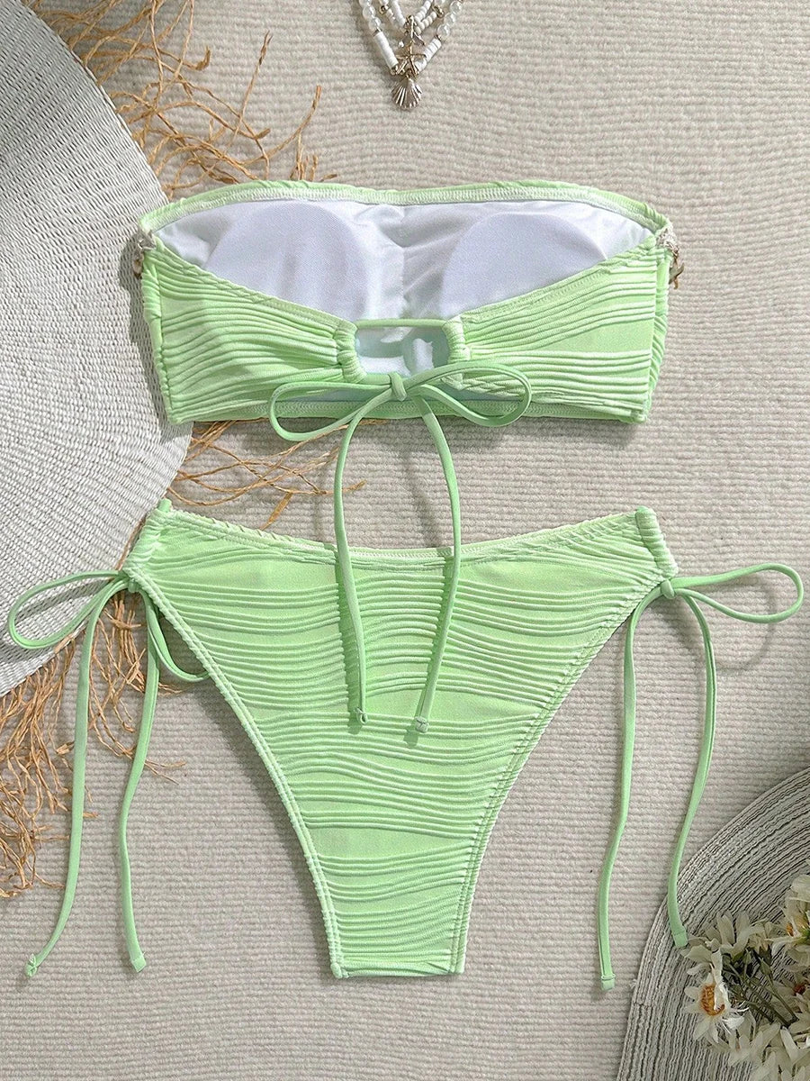 Sonlae Women's 2 Pc strapless wavy swimwear set with seashell trim