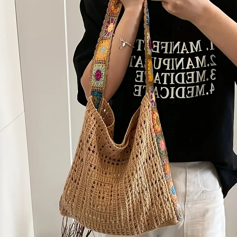 Kora Women's boho flower crochet tote