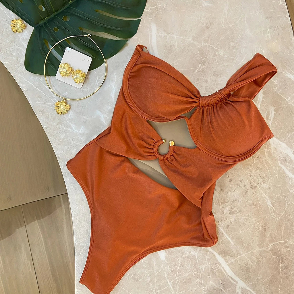 Sonlae Women's one shoulder hollow out swimwear