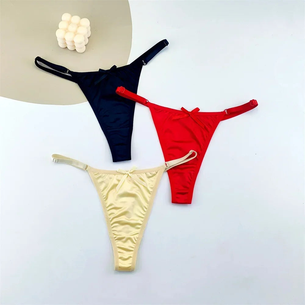 Sorelle Women's 3 Pc adjustable solid satin thong with bow detail