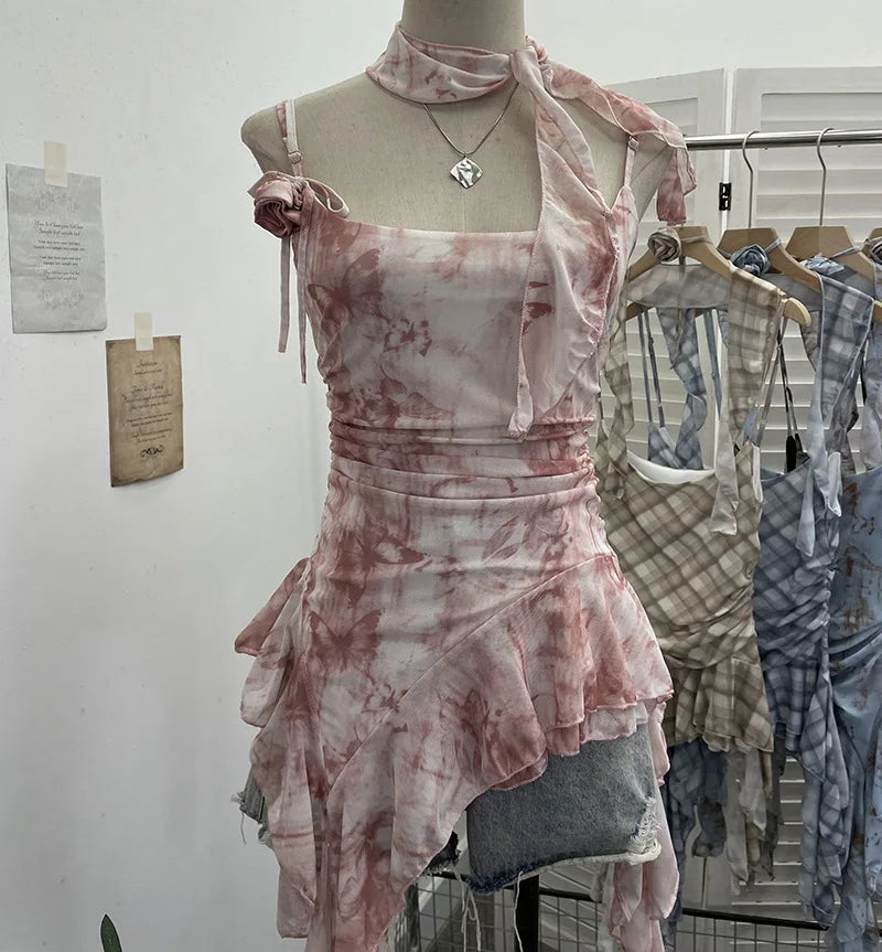 Lomi3 Women's Y2K one size mesh lettuce hem top