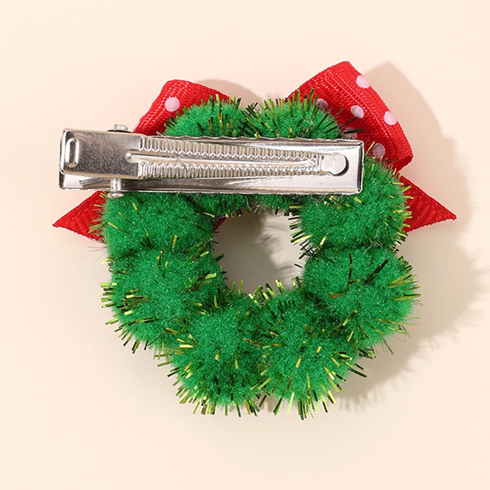 Hollyco Christmas Girl's 2 Pc wreath bow hair clips