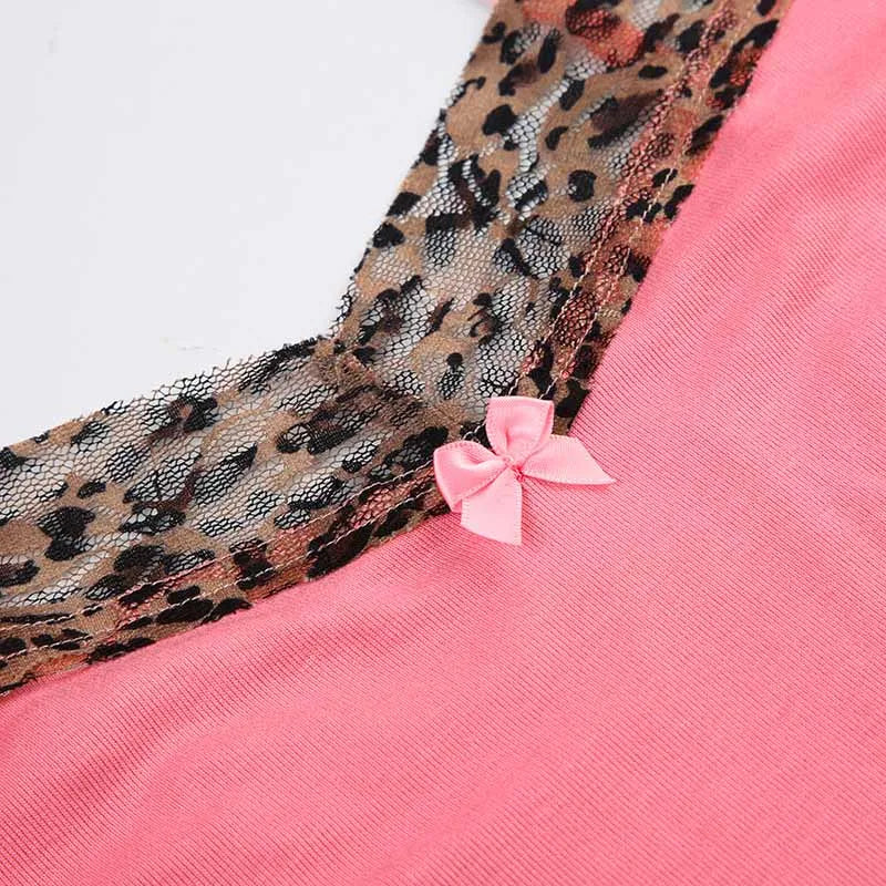 Lomi3 Y2K pink tank with lace leopard trim