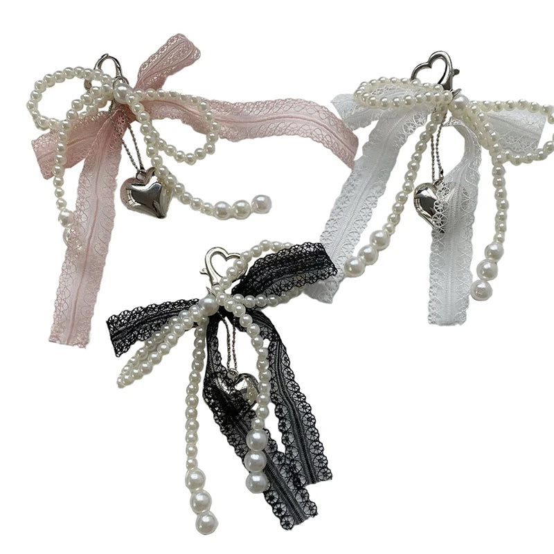 Noelie coquette ribbon x pearl bag charm
