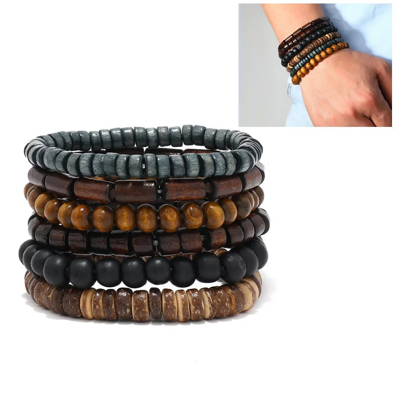 Kora Men's multilayer boho bead bracelet set