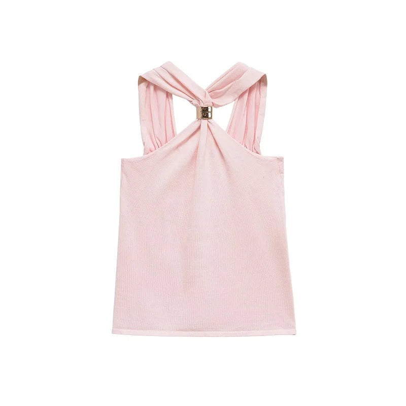 Lomi3 Women's Y2K gold band halter top