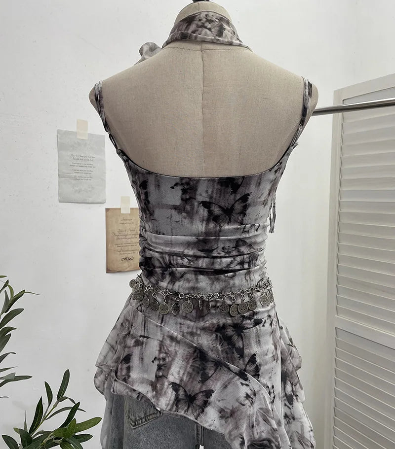 Lomi3 Women's Y2K one size mesh lettuce hem top