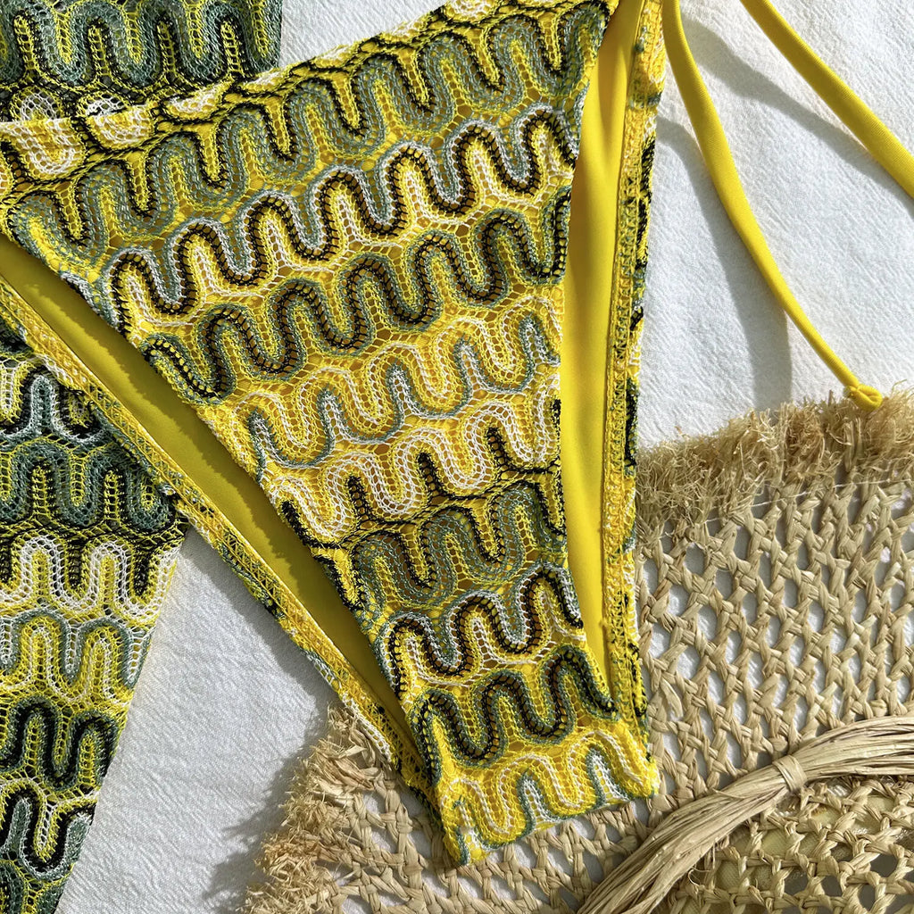 Sonlae Women's 3 Pc woven geometric swimwear set