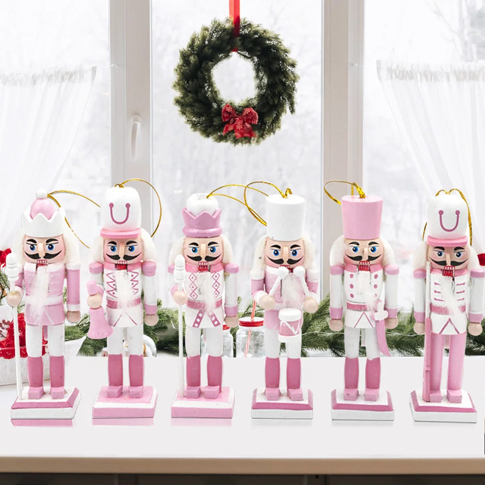 Hollyco Christmas 6 Pc pink nutcracker ornament set
