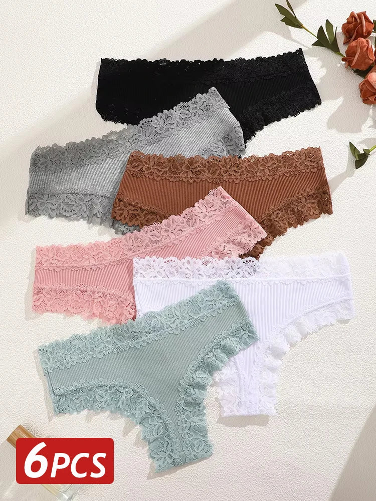 Sorelle Women's 6 Pc cheekster panties set with lace trim