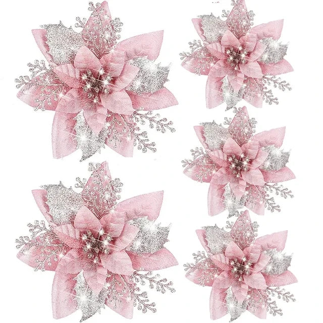 Hollyco Christmas 30 or 50 Pc faux glitter flowers