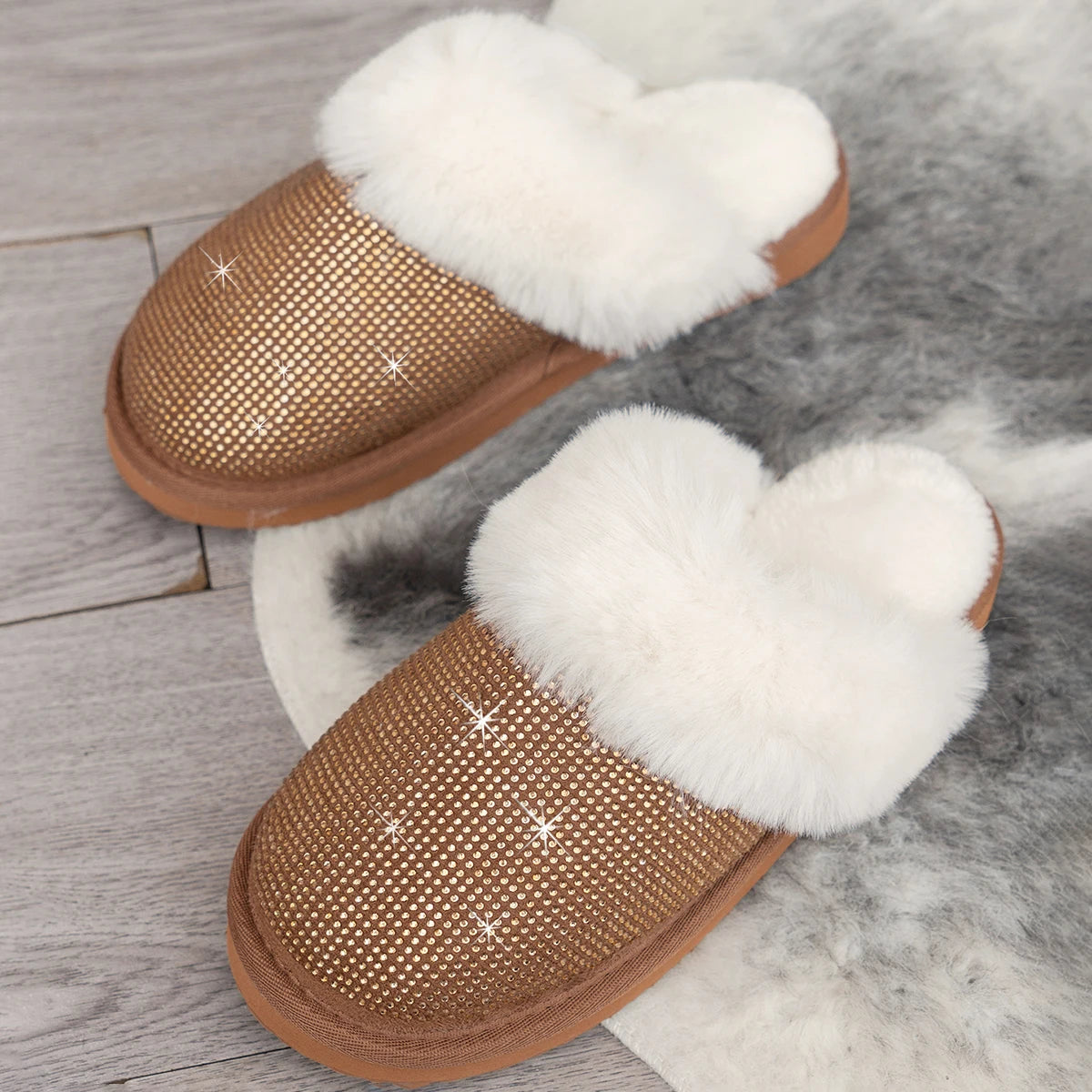 Veloura Women's  plush rhinestone slippers