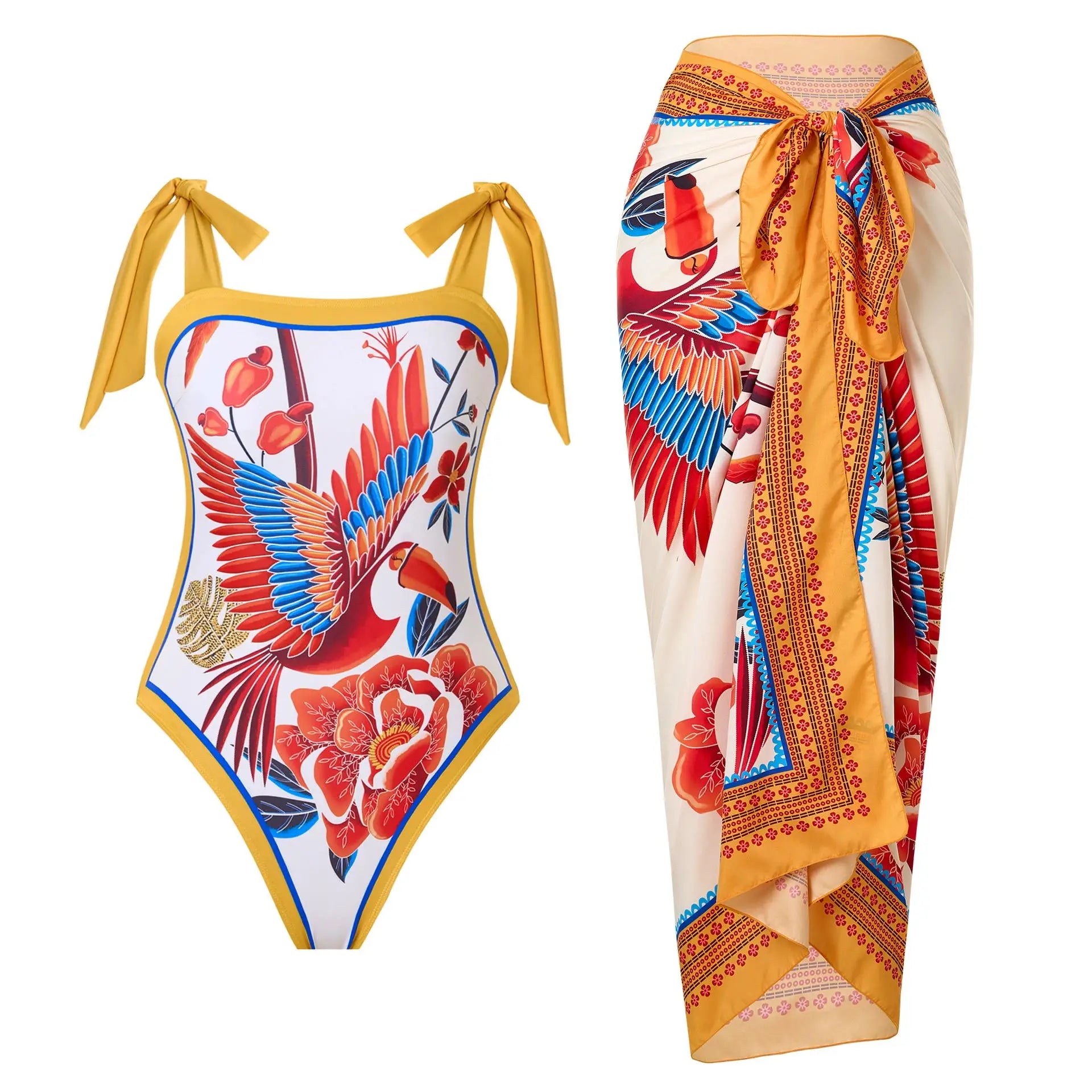 Sonlae Women's 2 Pc full coverage multi print swimwear set