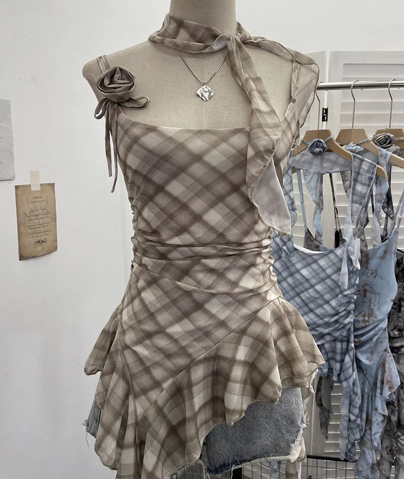 Lomi3 Women's Y2K one size mesh lettuce hem top