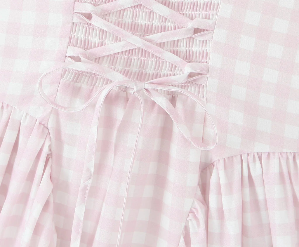 Sorelle Women's plaid A-line corset back flare dress