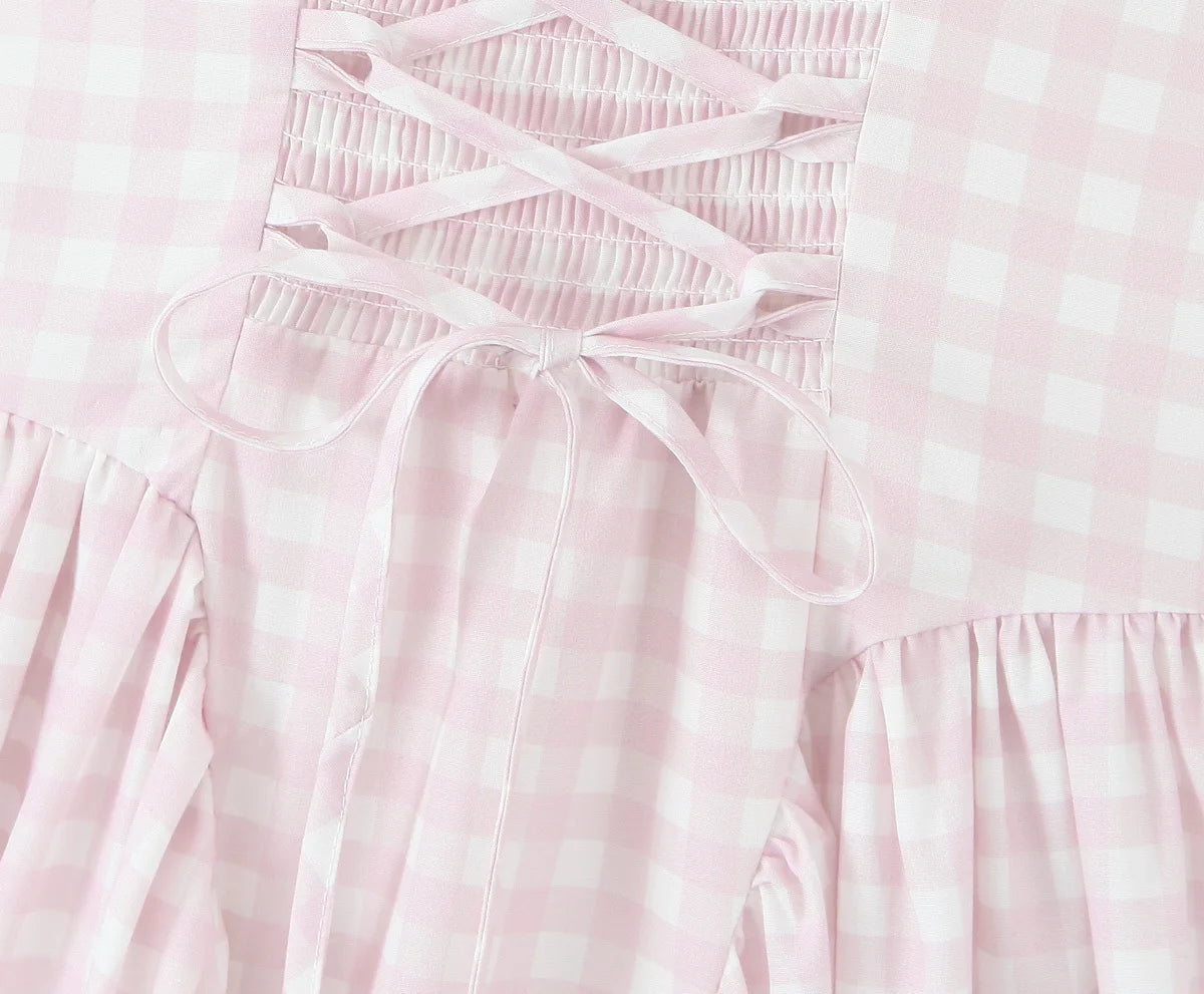 Sorelle Women's plaid A-line corset back flare dress