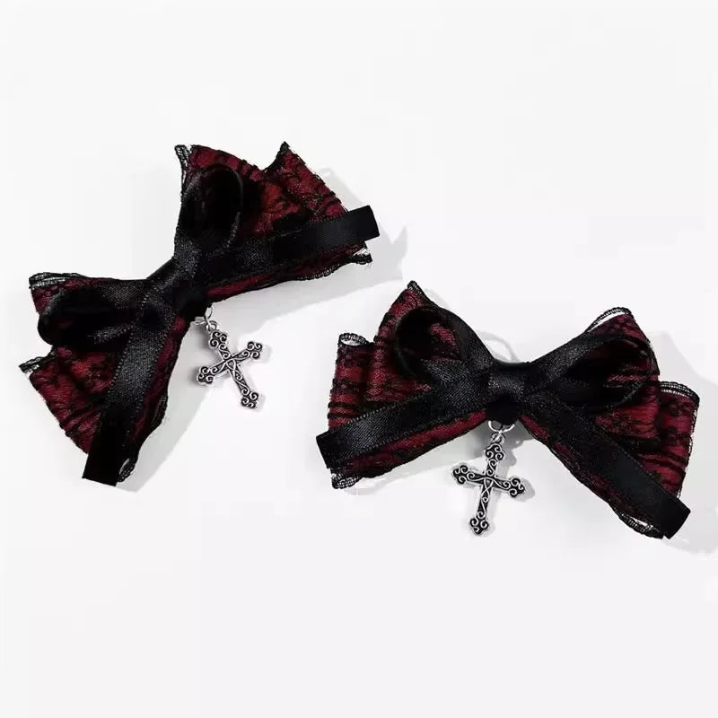 Nocturne Women's 4 Pc gothic cross hair bow clips