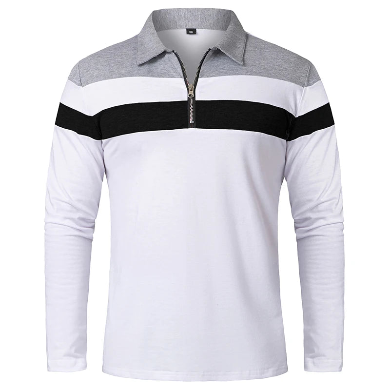 Arden Men's quarter zip long sleeve striped pullover polo
