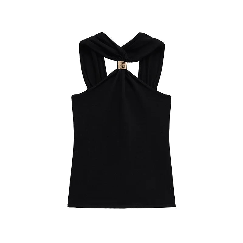 Lomi3 Women's Y2K gold band halter top