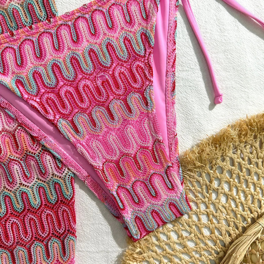 Sonlae Women's 3 Pc woven geometric swimwear set