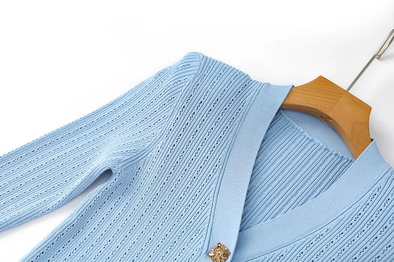 Sorelle Women's 2 Pc knit cardigan and flare hem skirt set