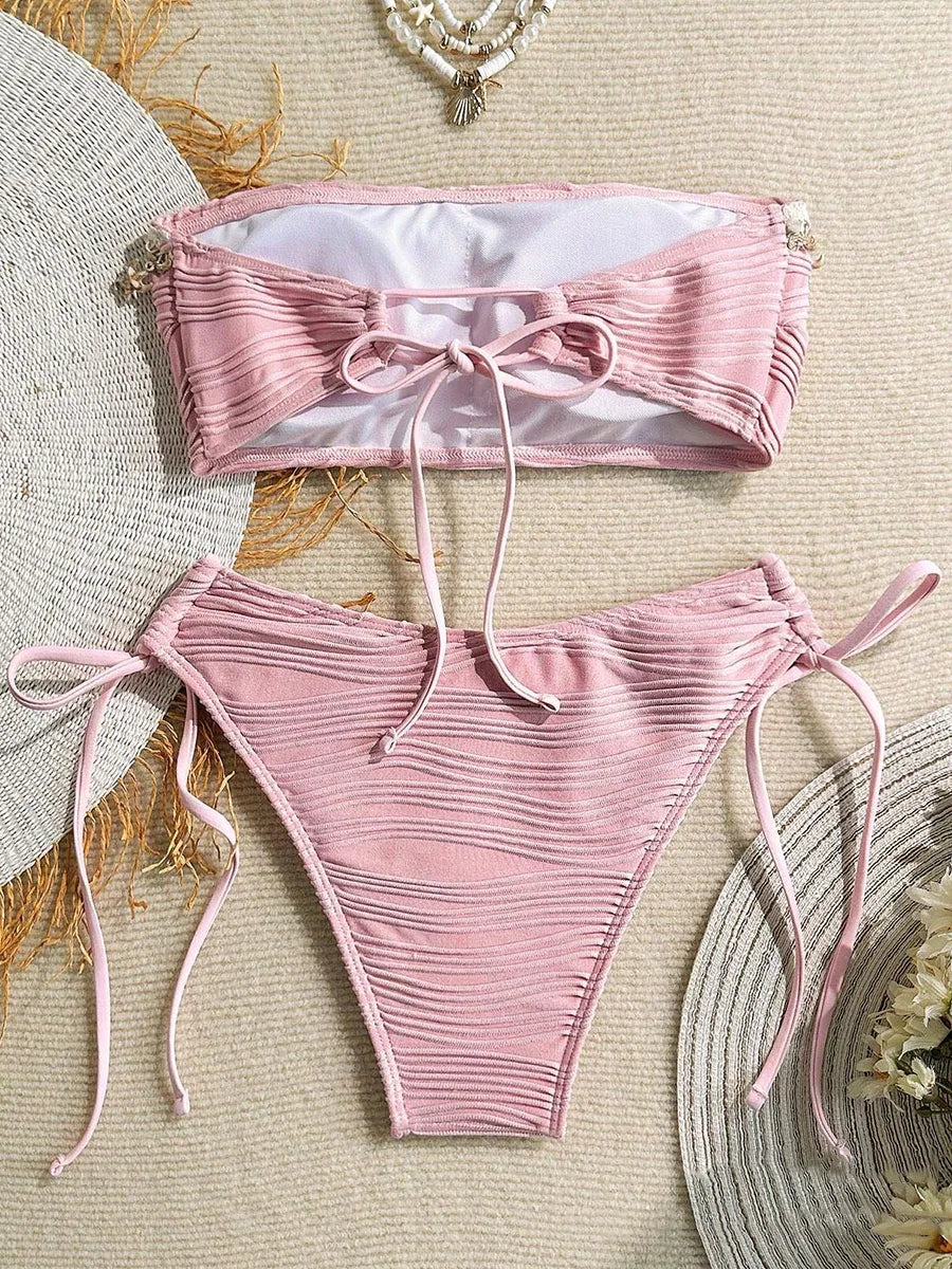 Sonlae Women's 2 Pc strapless wavy swimwear set with seashell trim