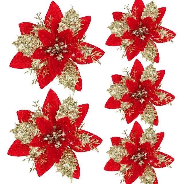 Hollyco Christmas 30 or 50 Pc faux glitter flowers