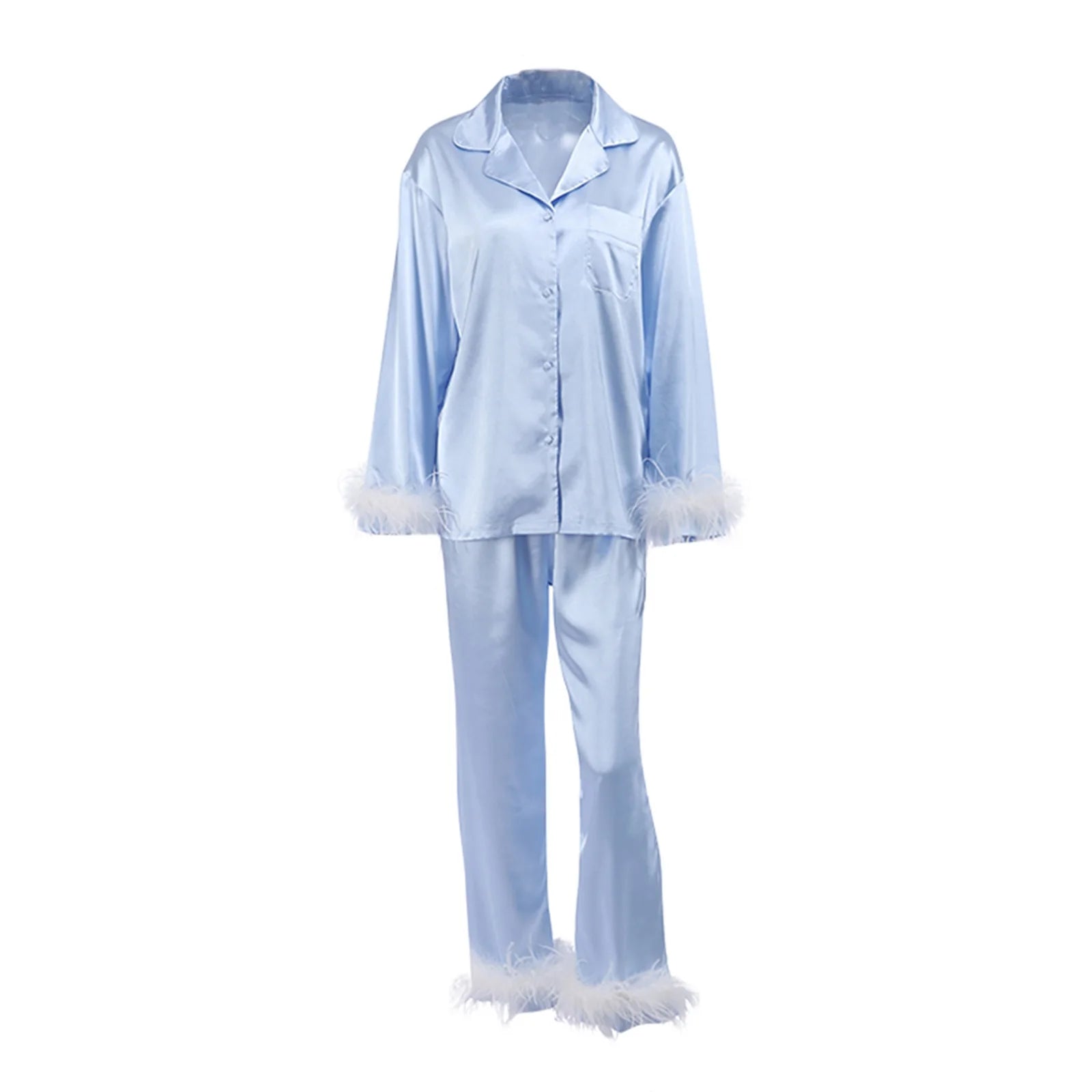 Veloura luxury 2 Pc satin pajamas with faux fur trim