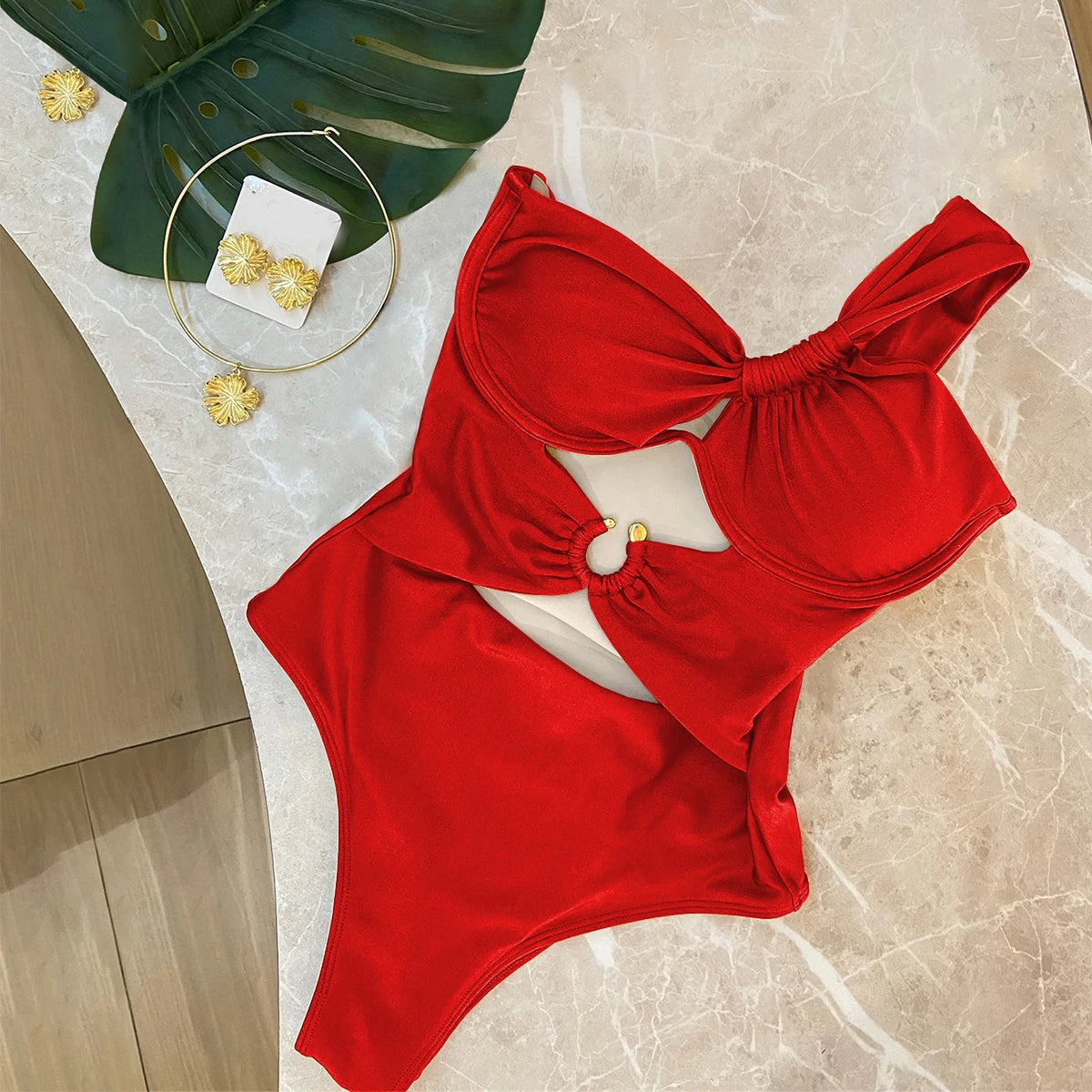 Sonlae Women's one shoulder hollow out swimwear