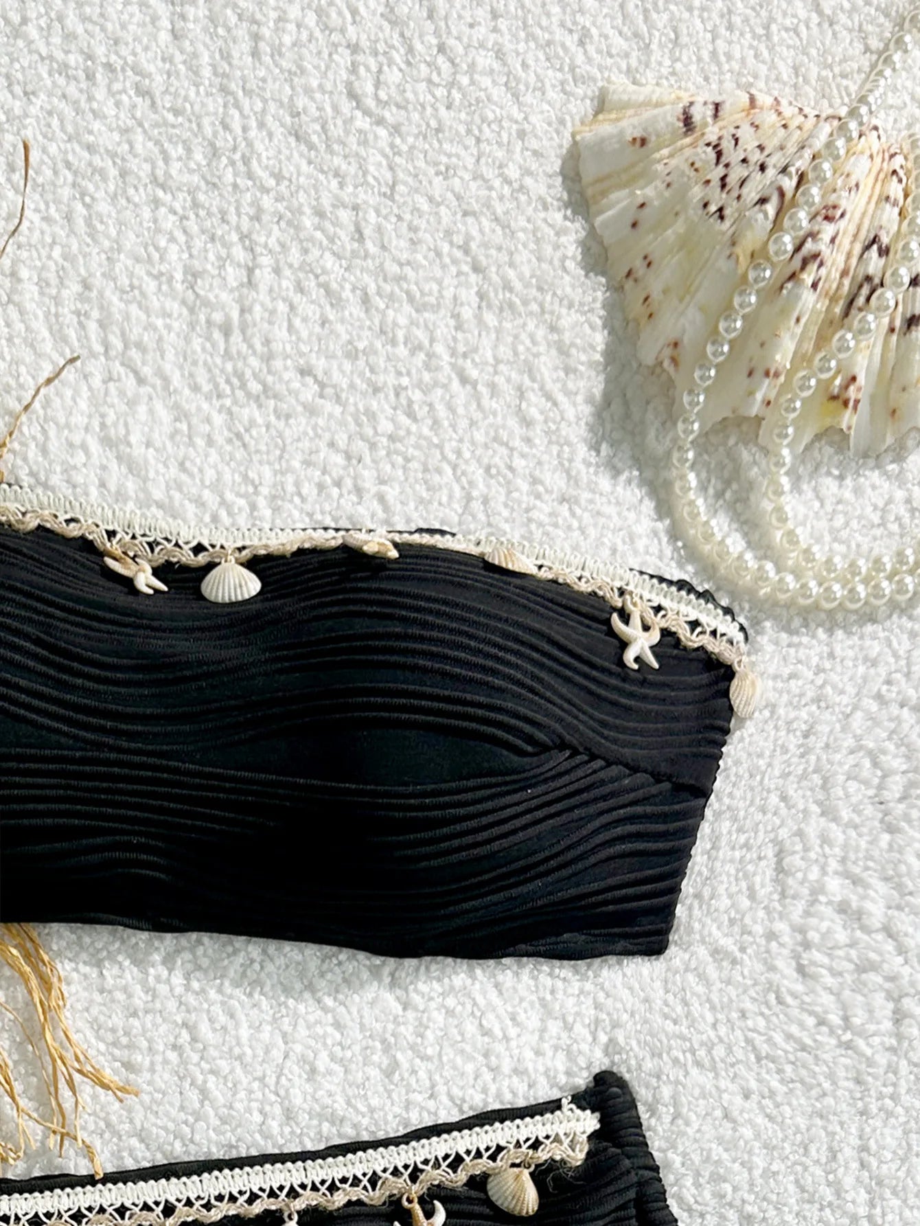 Sonlae Women's 2 Pc strapless wavy swimwear set with seashell trim