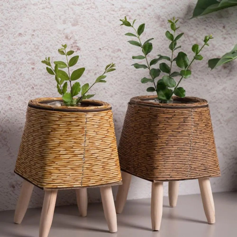 Cassora 1 Pc woven plant pot with wooden legs