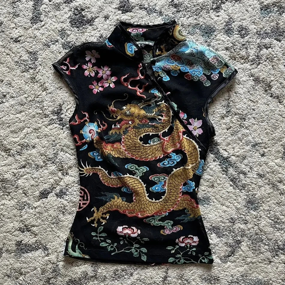 Lomi3 Women’s Y2K Chinese inspired satin shirt