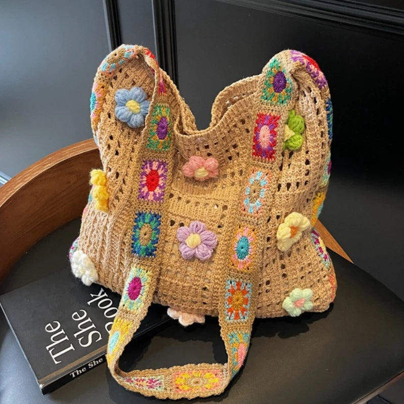 Kora Women's boho flower crochet tote