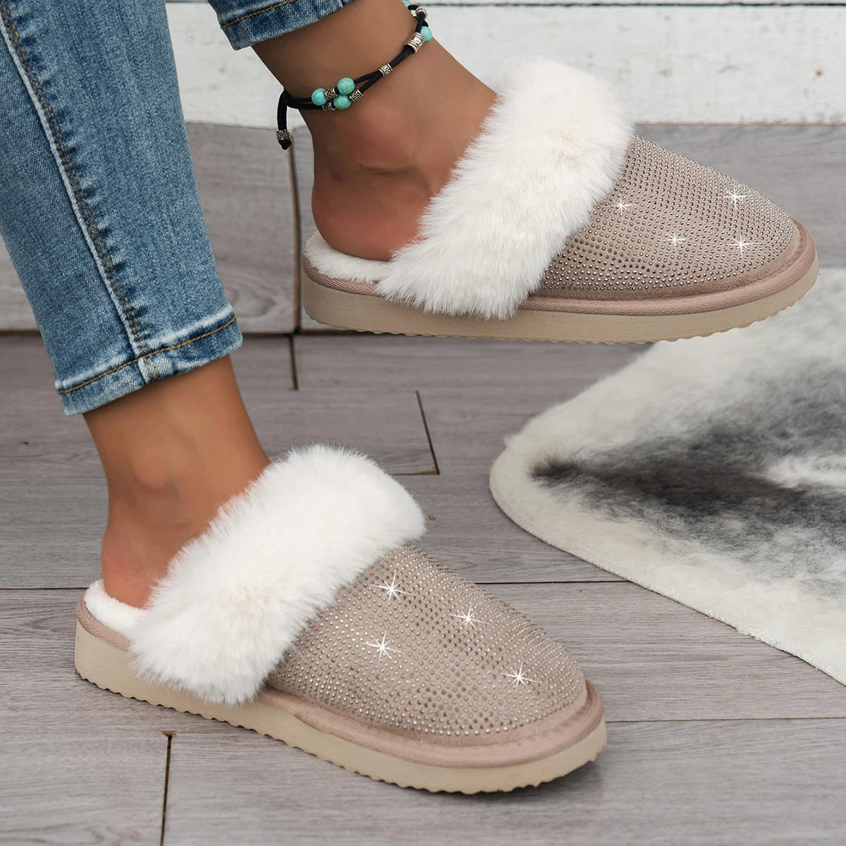 Veloura Women's  plush rhinestone slippers