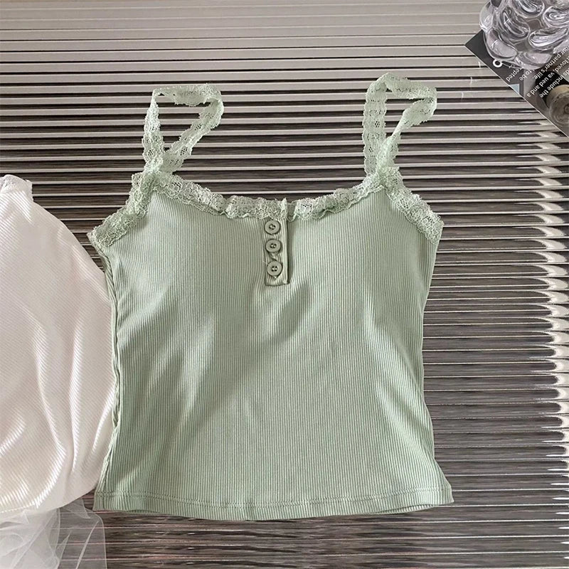 Lomi3 Women's Y2K one size lace trim cami