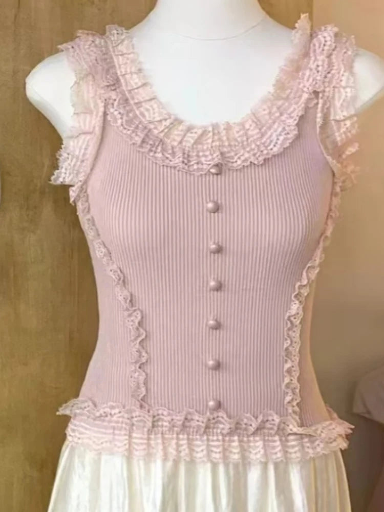 Sorelle Women's stretchy coquette tank with lace trim