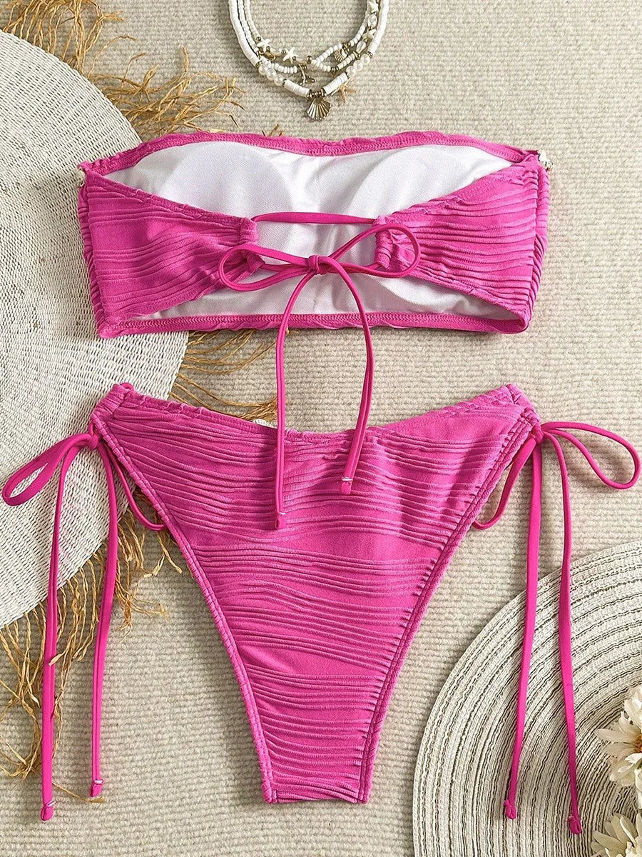 Sonlae Women's 2 Pc strapless wavy swimwear set with seashell trim