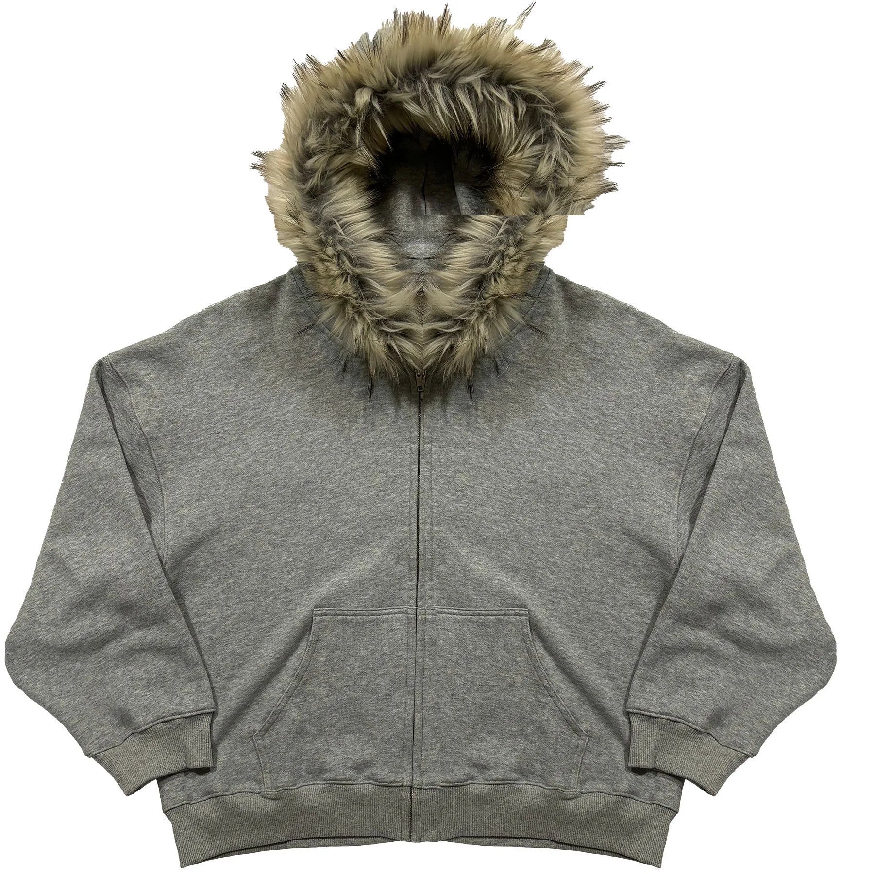 Lomi3 Y2K Men's zip up hoodie with faux fur trim