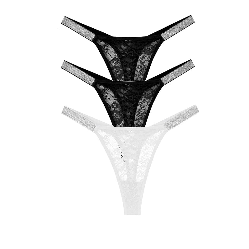 Sorelle Women's 3 Pc lace thong set with shimmery straps