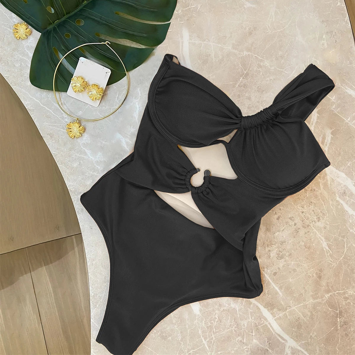 Sonlae Women's one shoulder hollow out swimwear