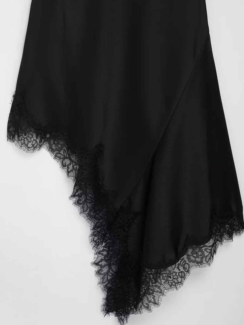 Sorelle Women's slanted satin halter dress with lace trim