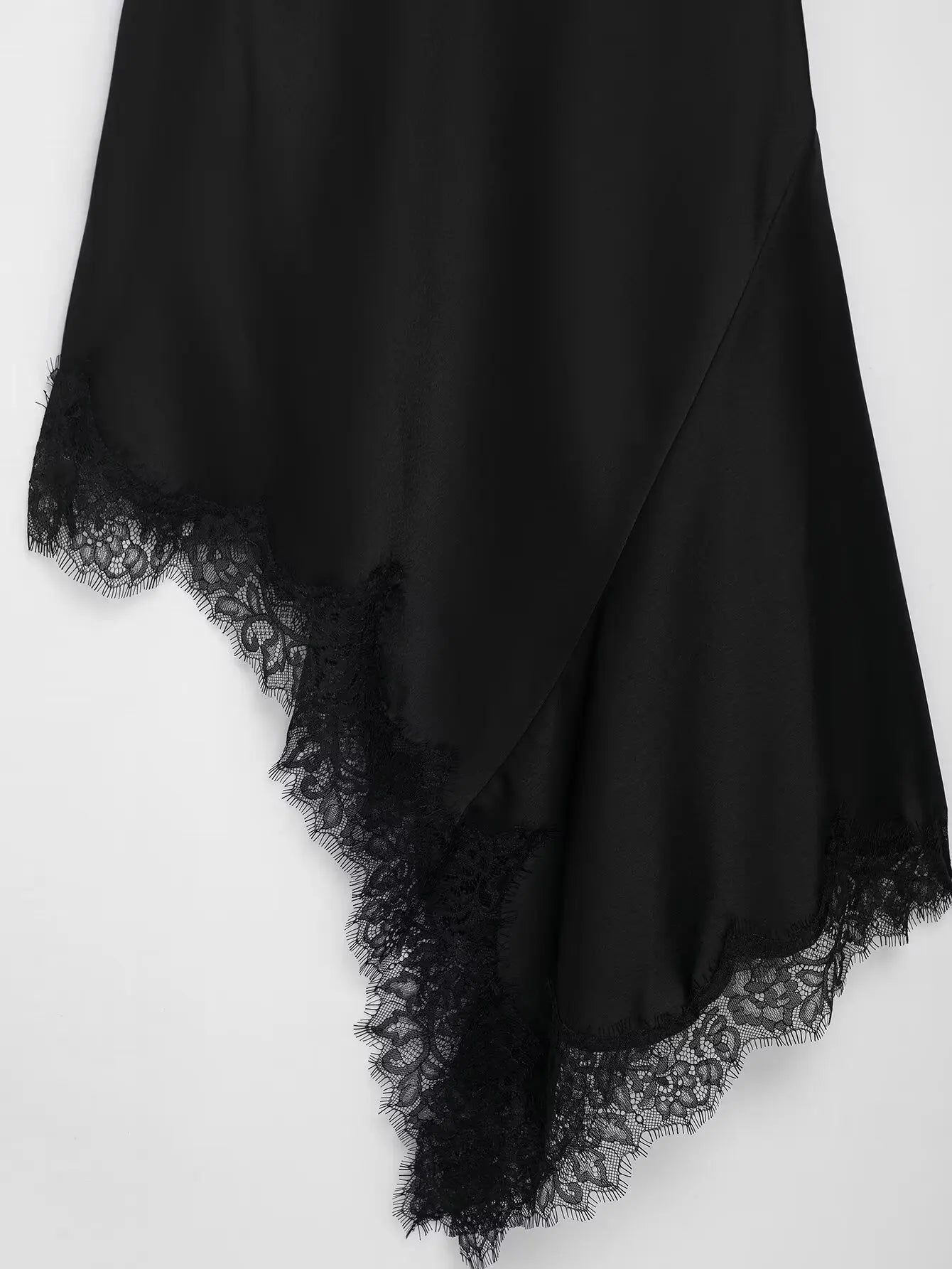 Sorelle Women's slanted satin halter dress with lace trim